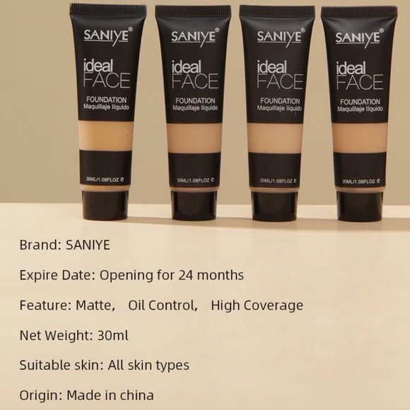 Saniye Makeup Liquid Foundation Full Coverage Long Lasting Natural Matte 02 - Picture 1 of 2